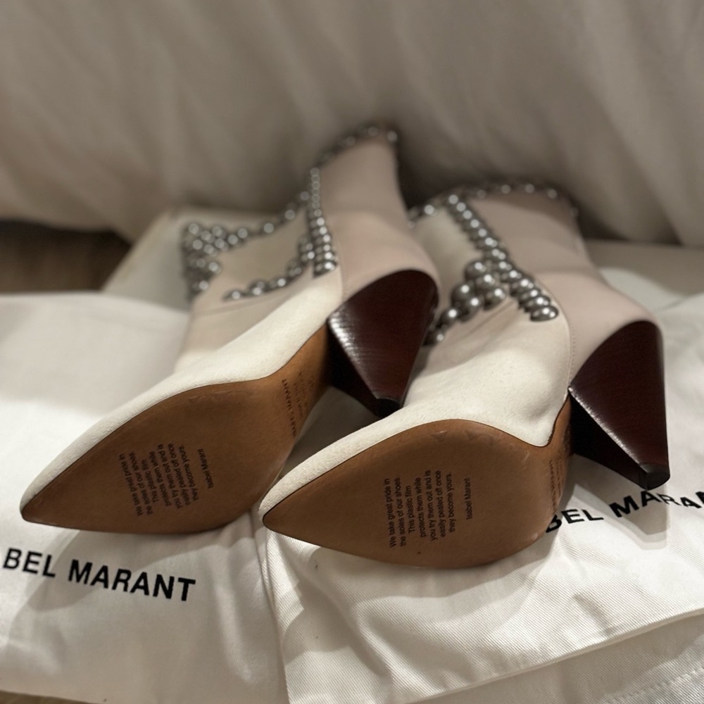 Isabel Marant White Leather and Suede Heeled Boots - Picture 4 of 5